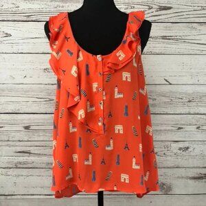 NWOT Maeve Aurelie Red Sleeveless Blouse with Iconic Print size 0